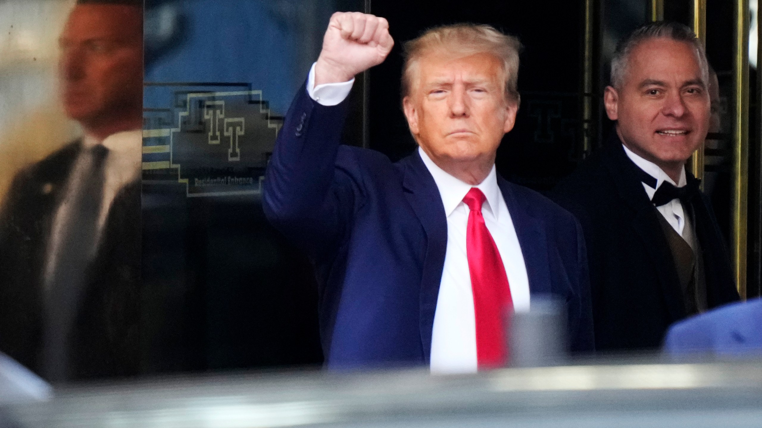 Former President Donald Trump leaves Trump Tower in New York on Tuesday, April 4, 2023. Trump will surrender in Manhattan to face criminal charges stemming from 2016 hush money payments. (AP Photo/Bryan Woolston)