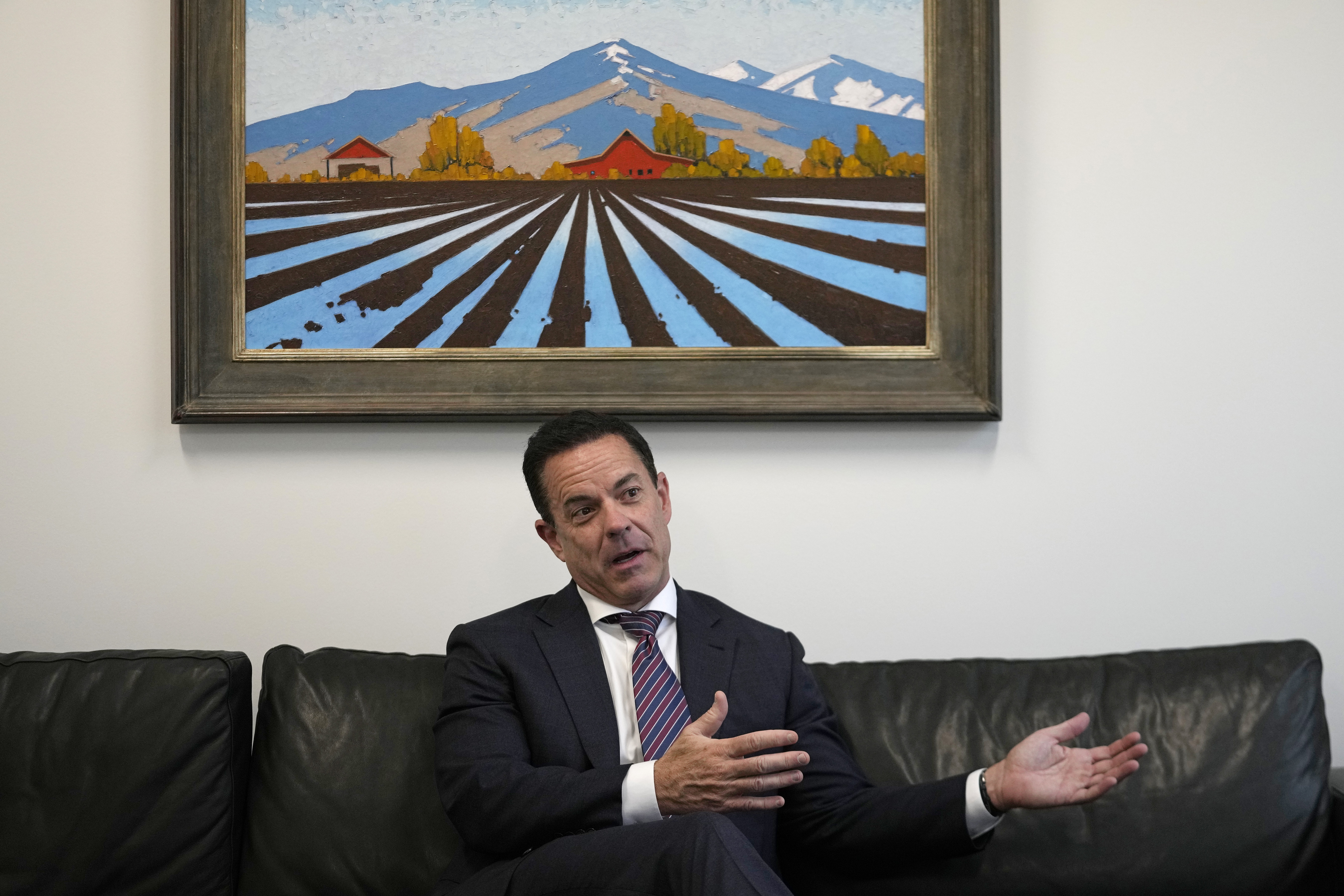 Utah House Speaker Brad Wilson speaks during an interview Thursday, April 13, 2023, in Farmington, Utah. Wilson is the first Republican to publicly announce he's considering vying for Mitt Romney's seat in next year's Senate race. (AP Photo/Rick Bowmer)