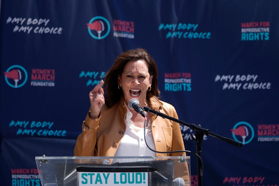 Vice President Kamala Harris gives remarks at the Women's March in Los Angeles Saturday, Apr. 15, 2023. Nationwide rallies come after the U.S. Supreme Court intervened Friday to delay rule changes that would have limited the way the abortion drug mifepristone could be used and dispensed, to give itself more time to review the matter more thoroughly. (AP Photo/Damian Dovarganes)