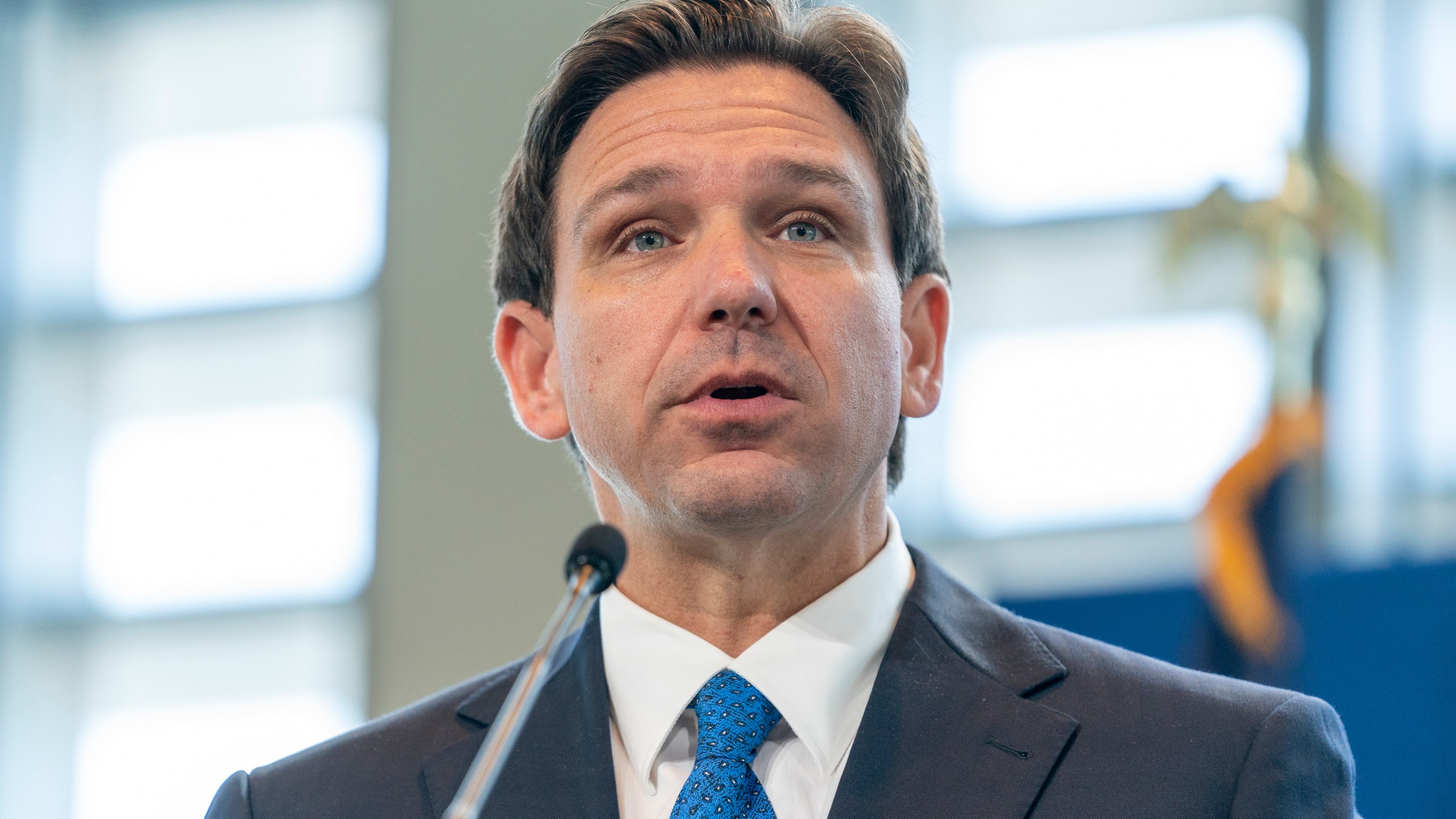 FILE - Florida Gov. Ron DeSantis speaks at the Heritage Foundation 50th Anniversary Celebration leadership summit, Friday, April 21, 2023, in Oxon Hill, Md. (AP Photo/Alex Brandon, File)