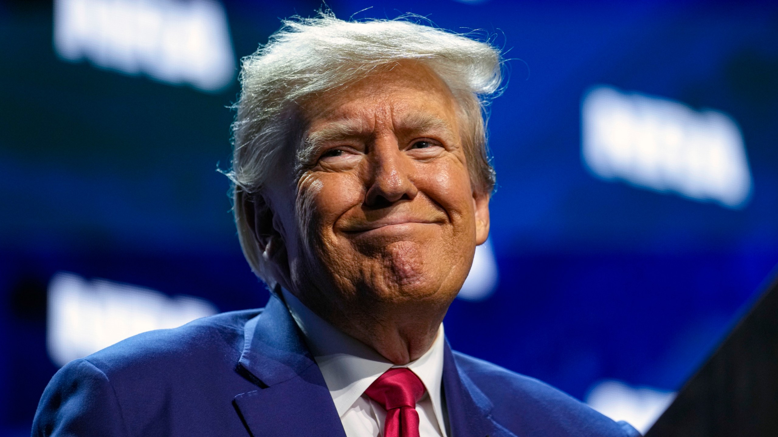 FILE - Former President Donald Trump speaks at the National Rifle Association Convention in Indianapolis, Friday, April 14, 2023. Ten Republican White House hopefuls will be speaking Saturday, April 22, at the Iowa Faith and Freedom Coalition’s annual spring fundraiser that marks the unofficial launch of the 2024 Iowa caucus campaign. Trump, former Vice President Mike Pence and U.S. Sen. Tim Scott of South Carolina are among the top declared and expected candidates set to speak at the event, though Trump will be appearing via video. (AP Photo/Michael Conroy, File)