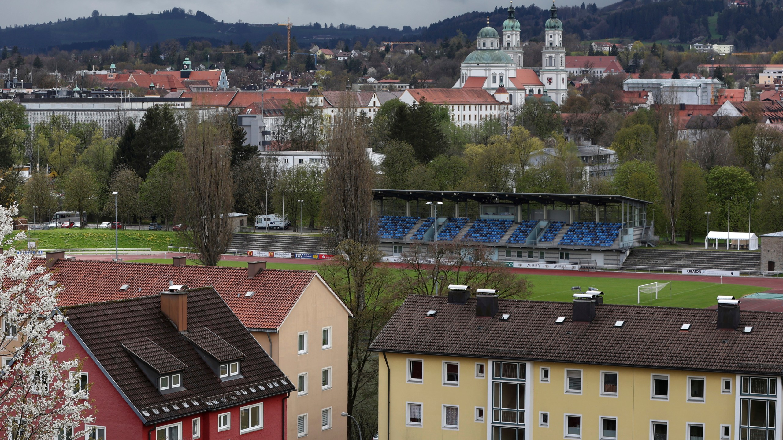 Local view of the city of Kempten in the Allgaeu region, Germany, Tuesday, April 25, 2023. German authorities have detained a Syrian man on suspicion of planning to carry out an explosives attack motivated by Islamic extremism. Police say the man was encouraged and supported in his action by his 24-year-old brother, who lives in the southern town of Kempten. (Karl-Josef Hildenbrand/dpa via AP)