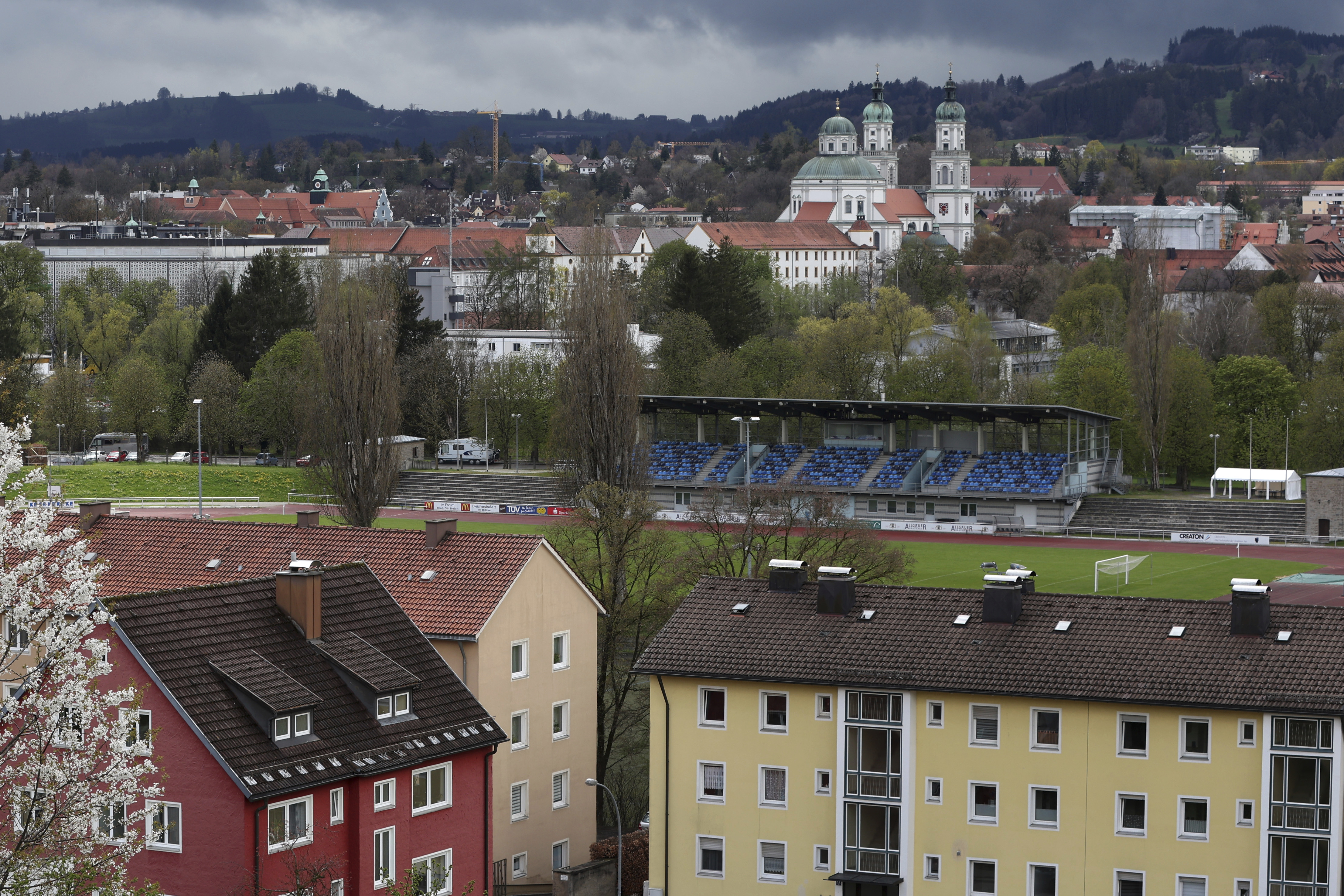 Local view of the city of Kempten in the Allgaeu region, Germany, Tuesday, April 25, 2023. German authorities have detained a Syrian man on suspicion of planning to carry out an explosives attack motivated by Islamic extremism. Police say the man was encouraged and supported in his action by his 24-year-old brother, who lives in the southern town of Kempten. (Karl-Josef Hildenbrand/dpa via AP)