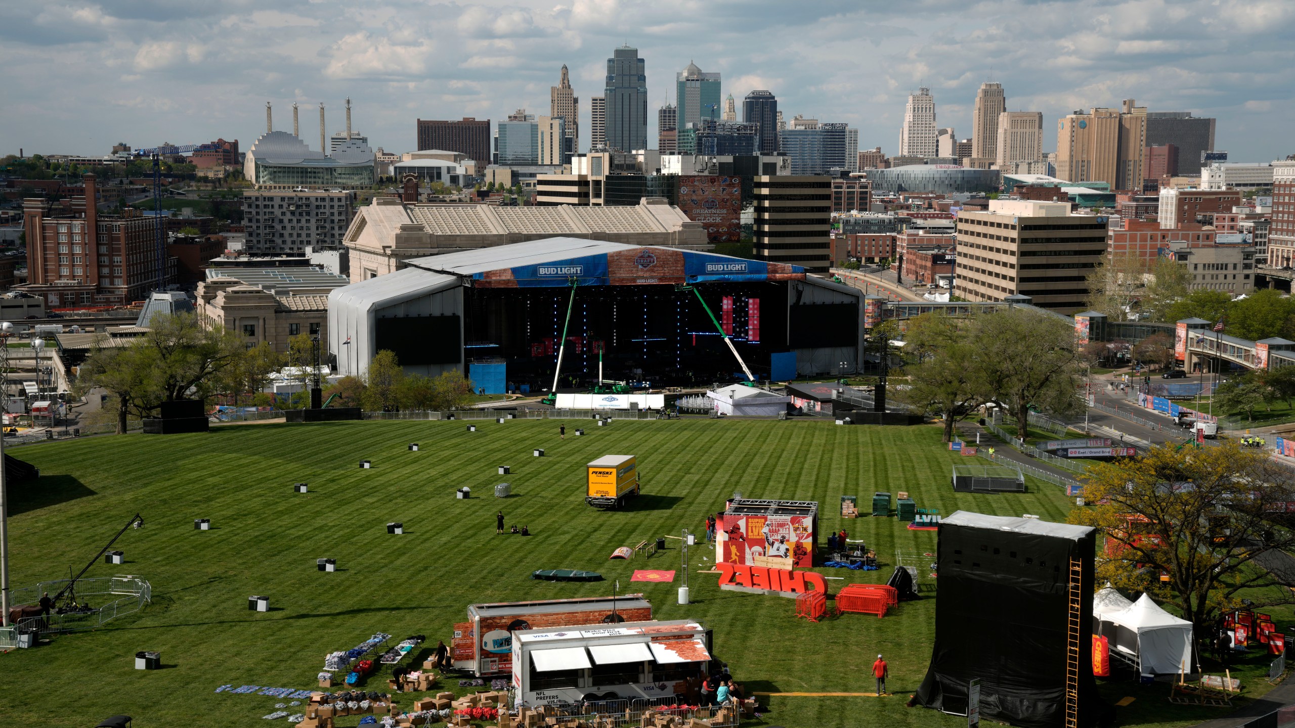 Preparations for the NFL Draft continue Tuesday, April 25, 2023, at Union Station in Kansas City, Mo. The draft will run from April 27-29. (AP Photo/Charlie Riedel)