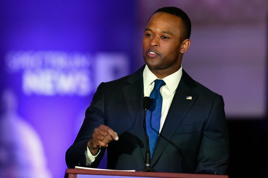 FILE - Kentucky Attorney General Daniel Cameron responds to a question during the Kentucky gubernatorial GOP primary debate in Louisville, Ky., March 7, 2023. Cameron plunged into Kentucky’s competitive race for governor against a popular Democratic incumbent and a crowded field of GOP primary opponents. If he wins, the state's first Black attorney general would become its first Black governor. (AP Photo/Timothy D. Easley, Pool, File)