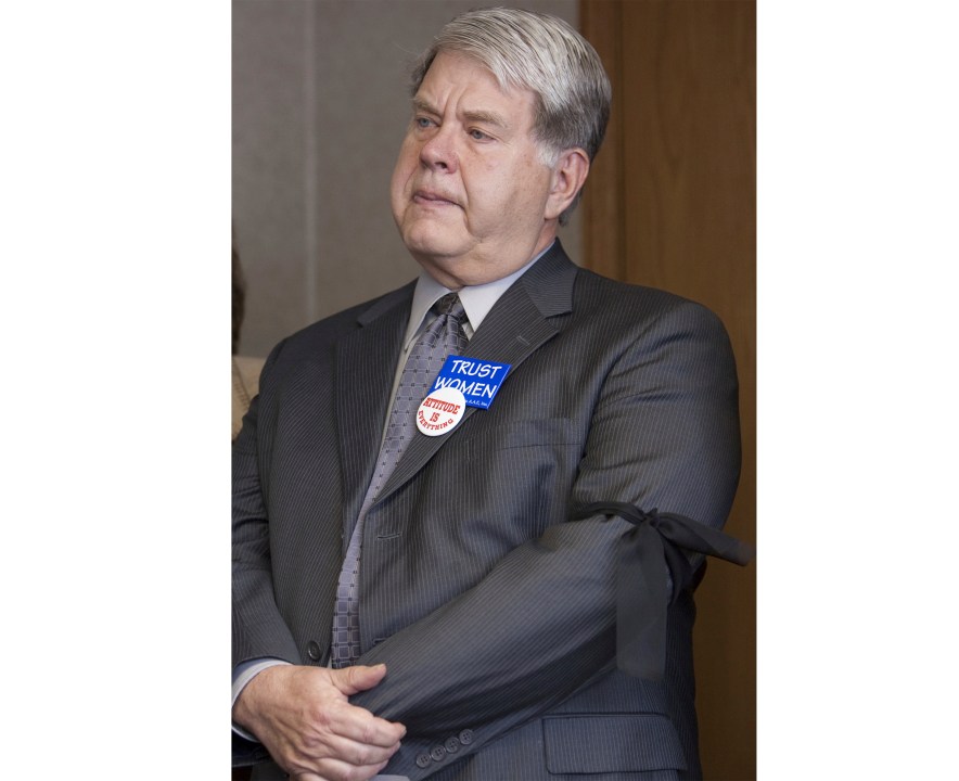 FILE - In a Tuesday, June 2, 2009 photo, Dr. LeRoy Carhart wears a black arm band during a news conference in his office in Bellevue, Neb. The outspoken abortion provider Carhart has died. Clinics for Abortions & Reproductive Excellence in Nebraska says Carhart, who was the medical director, died Friday, April 28, 2023. He was 81. (AP Photo/Nati Harnik, File)