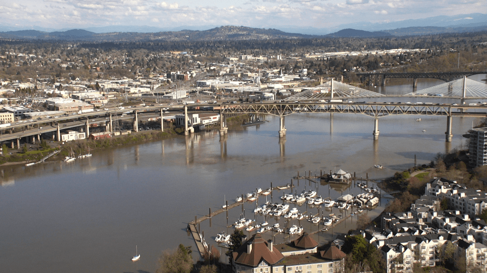 A mix of sun and clouds over Portland in the middle of April of 2023