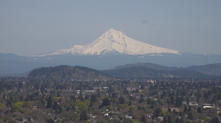 Mt. Hood on a sunny and warm day from Portland