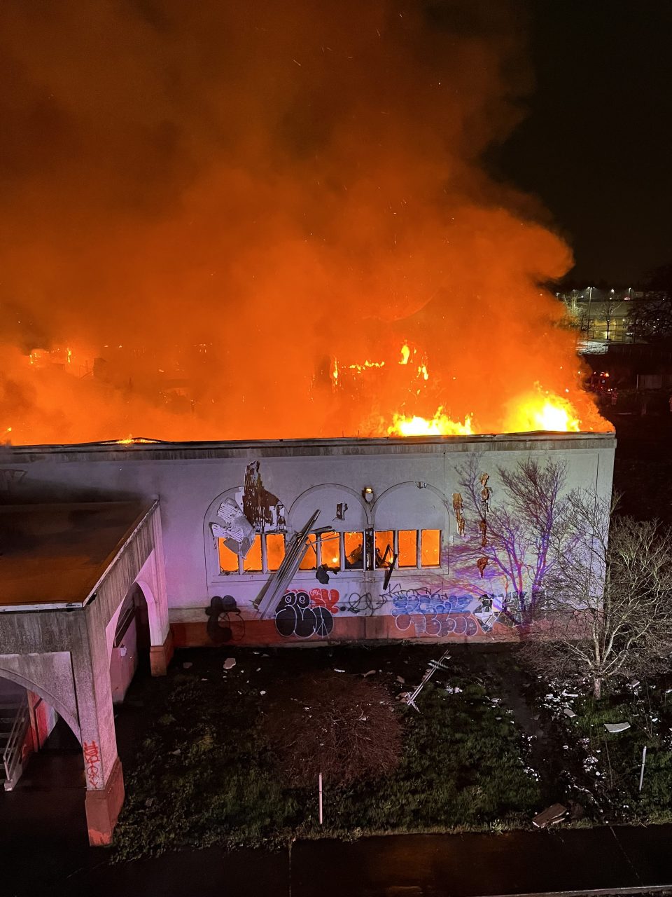 Former Elk Lodge in NE Portland burns in an early morning fire on Thursday, April 6, 2023