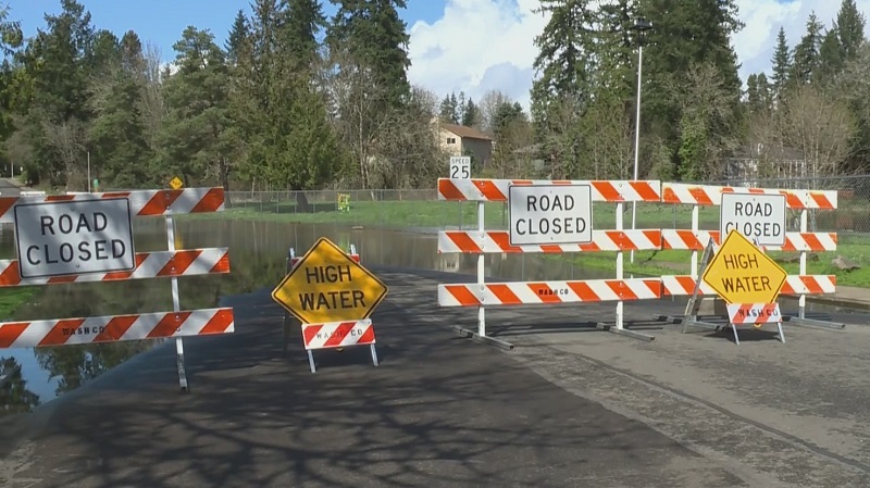 Floods closed Rock Creek Boulevard, April 10, 2023 (KOIN)