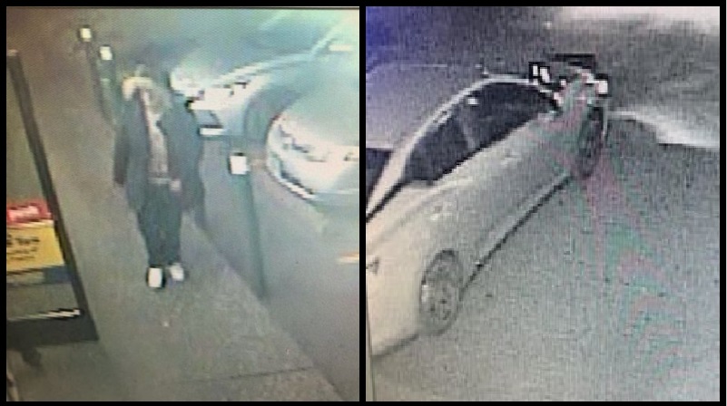 The person in the hooded parka and this silver sedan are wanted in connection for a shooting outside a Gresham Plaid Pantry, April 15, 2023 (Gresham PD)