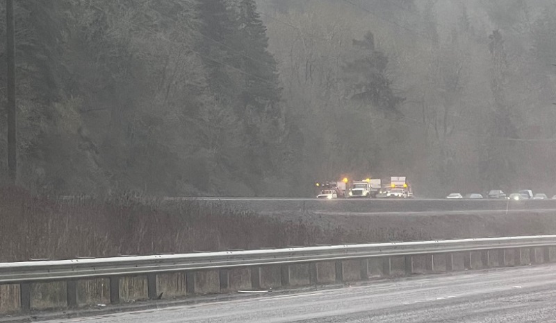 A landslide that blocked I-5 northbound near Woodland, Washington was cleared around 6pm, April 10, 2023 (KOIN)