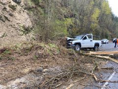 A landslide fell onto I-5 northbound near Woodland on April 10, 2023. Photo courtesy Washington State Patrol