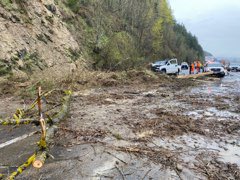 A landslide fell onto I-5 northbound near Woodland on April 10, 2023. Photo courtesy Washington State Patrol