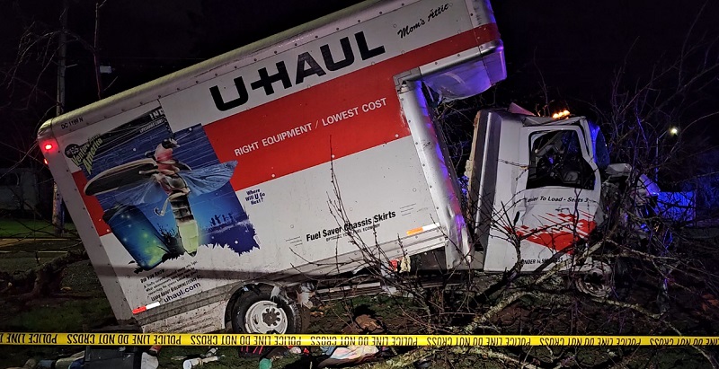 Nathan Beach, 18, was arrested after this stolen U-Haul crashed into another vehicle in Hillsboro, April 2, 2023 (KOIN)