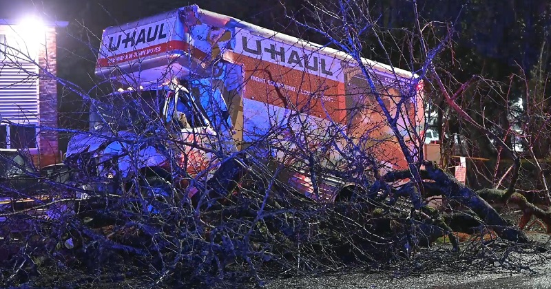 Nathan Beach, 18, was arrested after this stolen U-Haul crashed into another vehicle in Hillsboro, April 2, 2023 (KOIN)