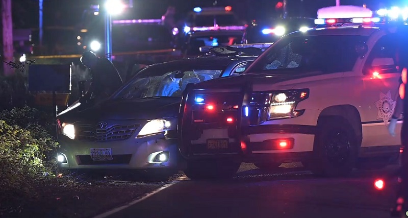 A shooting suspect was shot and killed by Clackamas County deputies following a pursuit on SE 82nd, April 30, 2023 (KOIN)