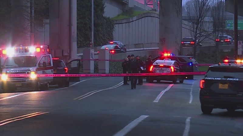 One person was fatally stabbed at SE Washington and Water Street in Portland, April 9, 2023 (KOIN)