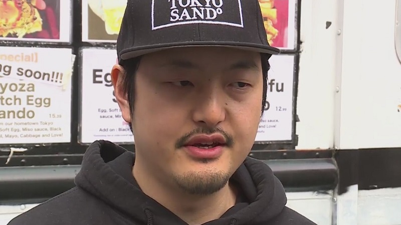 Taiki Nakajima owns Tokyo Sando food truck at SW 2nd and Harvey Milk in Portland, April 16, 2023 (KOIN)