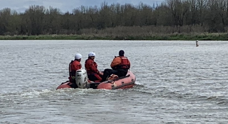 A father and his 2 teenage sons were rescued from Vancouver Lake after their aluminum rowboat capsized and sank, April 30, 2023 (Clark County Fire District 6)