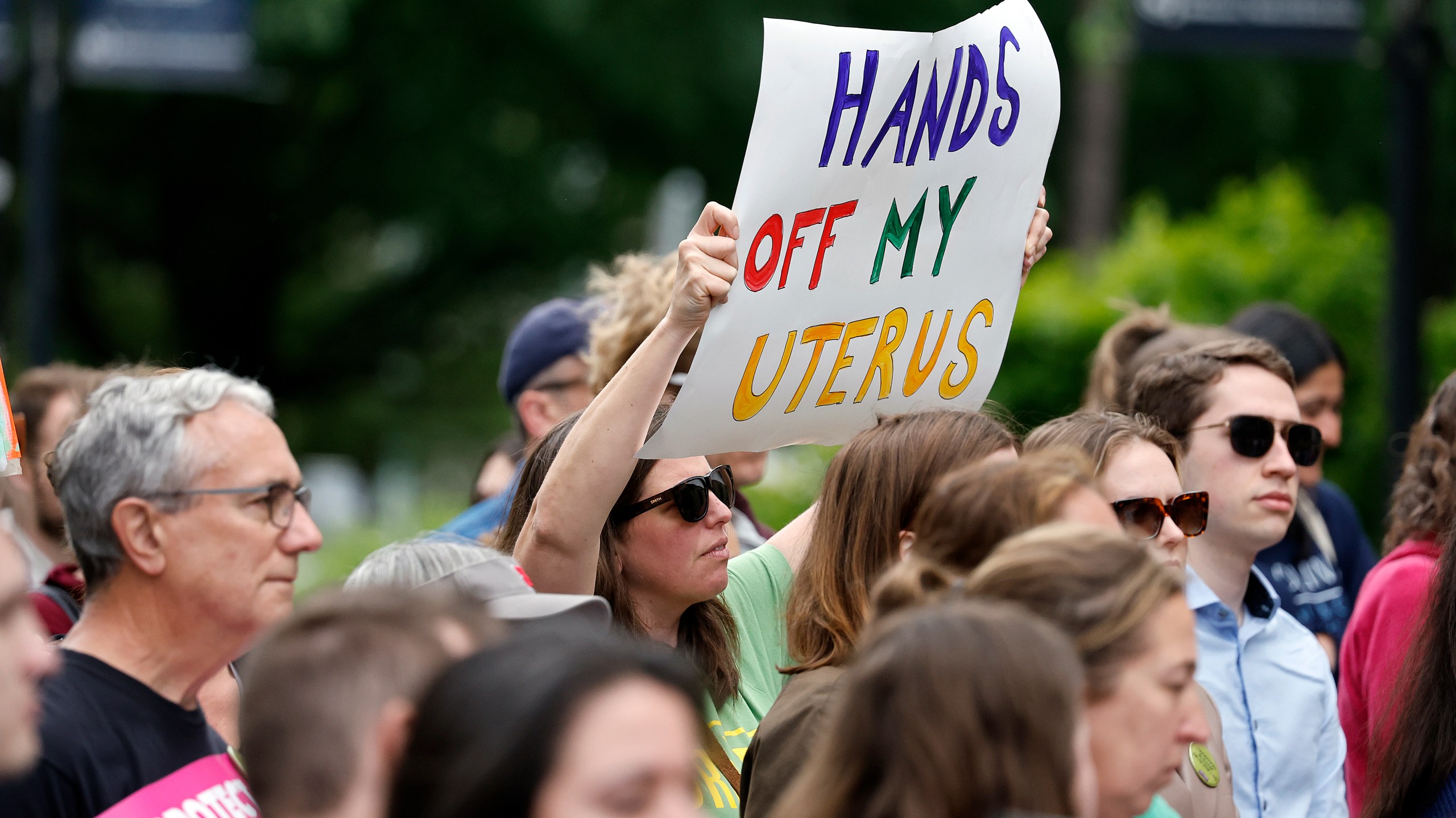 Abortion rights supporters gather at a rally at Bicentennial Plaza put on by Planned Parenthood South Atlantic in response to a bill before the North Carolina Legislature, Wednesday, May 3, 2023, in Raleigh, N.C. (AP Photo/Karl B DeBlaker)