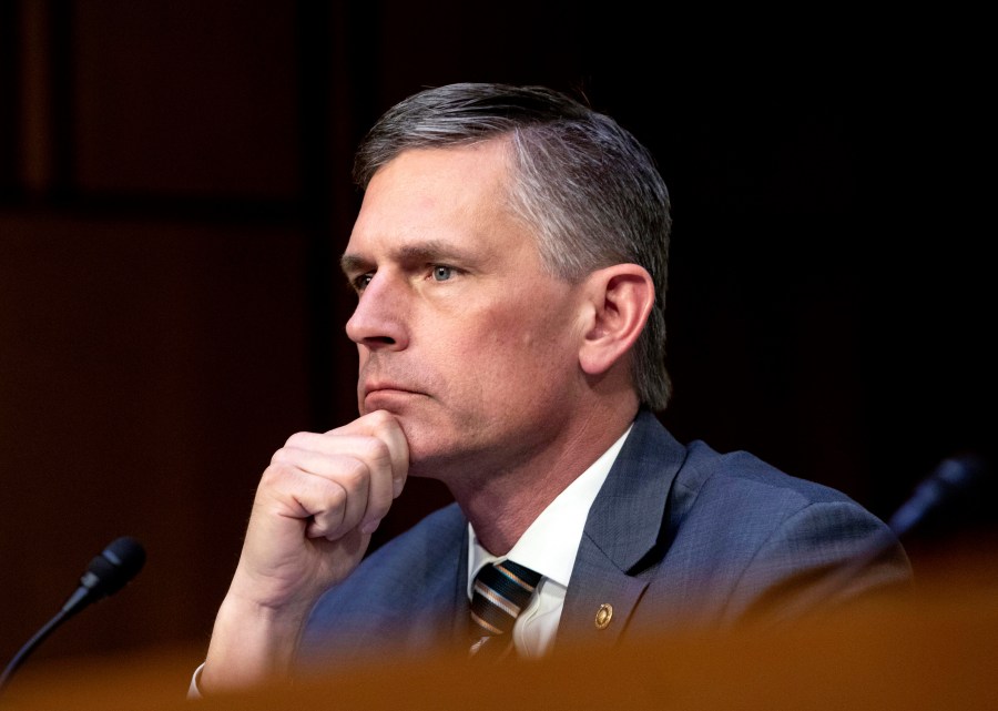 FILE - Sen. Martin Heinrich, D-N.M., listens during a Senate Intelligence Committee hearing to examine worldwide threats at the Capitol in Washington, Wednesday, March 8, 2023. Heinrich announced on Thursday, May 4, 2023 that he will seek a third term in the 2024 election cycle as he champions causes from gun safety to abortion access and a transition to cleaner sources of energy. (AP Photo/Amanda Andrade-Rhoades,File)