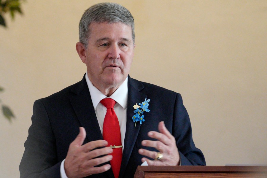 FILE - West Virginia gubernatorial candidate Mac Warner speaks to supporters at a campaign event at the Charleston Women's Club in Charleston, W.Va., Thursday, May 4, 2023. Secretary of State Mac Warner and Attorney General Patrick Morrisey say they remain concerned U.S. President Joe Biden's victory was not legitimate. That's despite repeated investigations, audits and court cases concluding there was no evidence of widespread voter fraud or improper counting that could have changed the results. (AP Photo/Jeff Dean, File)