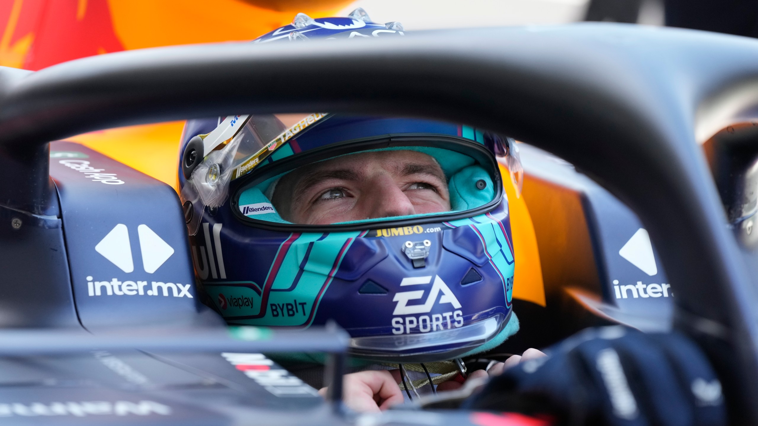 Red Bull driver Max Verstappen of the Netherlands removes his helmet as he finishes the third practice session of the Formula One Miami Grand Prix auto race, at Miami International Autodrome in Miami Gardens, Fla., Saturday, May 6, 2023. (AP Photo/Rebecca Blackwell)