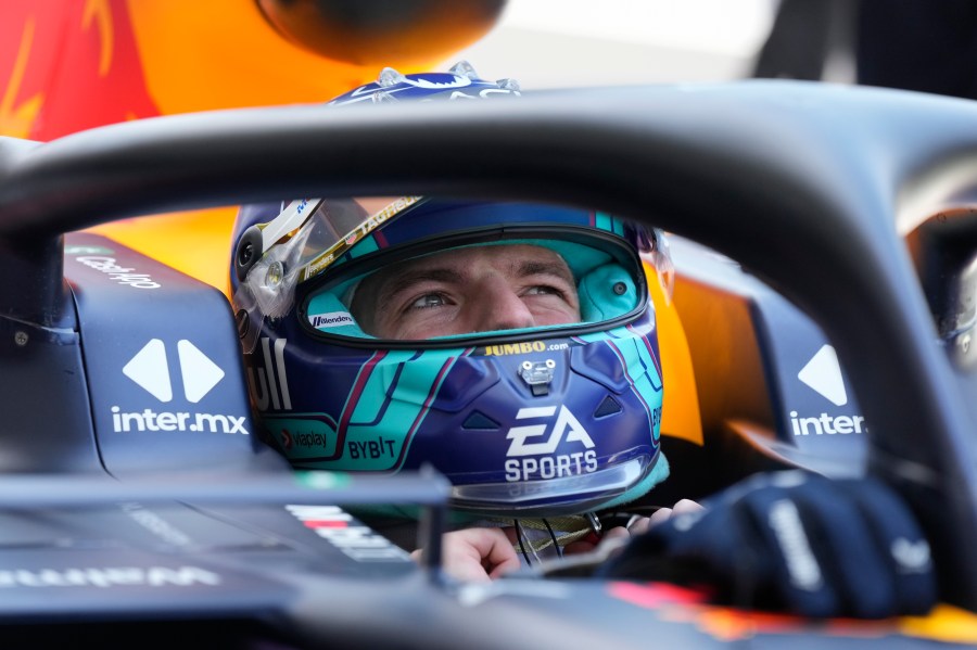 Red Bull driver Max Verstappen of the Netherlands removes his helmet as he finishes the third practice session of the Formula One Miami Grand Prix auto race, at Miami International Autodrome in Miami Gardens, Fla., Saturday, May 6, 2023. (AP Photo/Rebecca Blackwell)