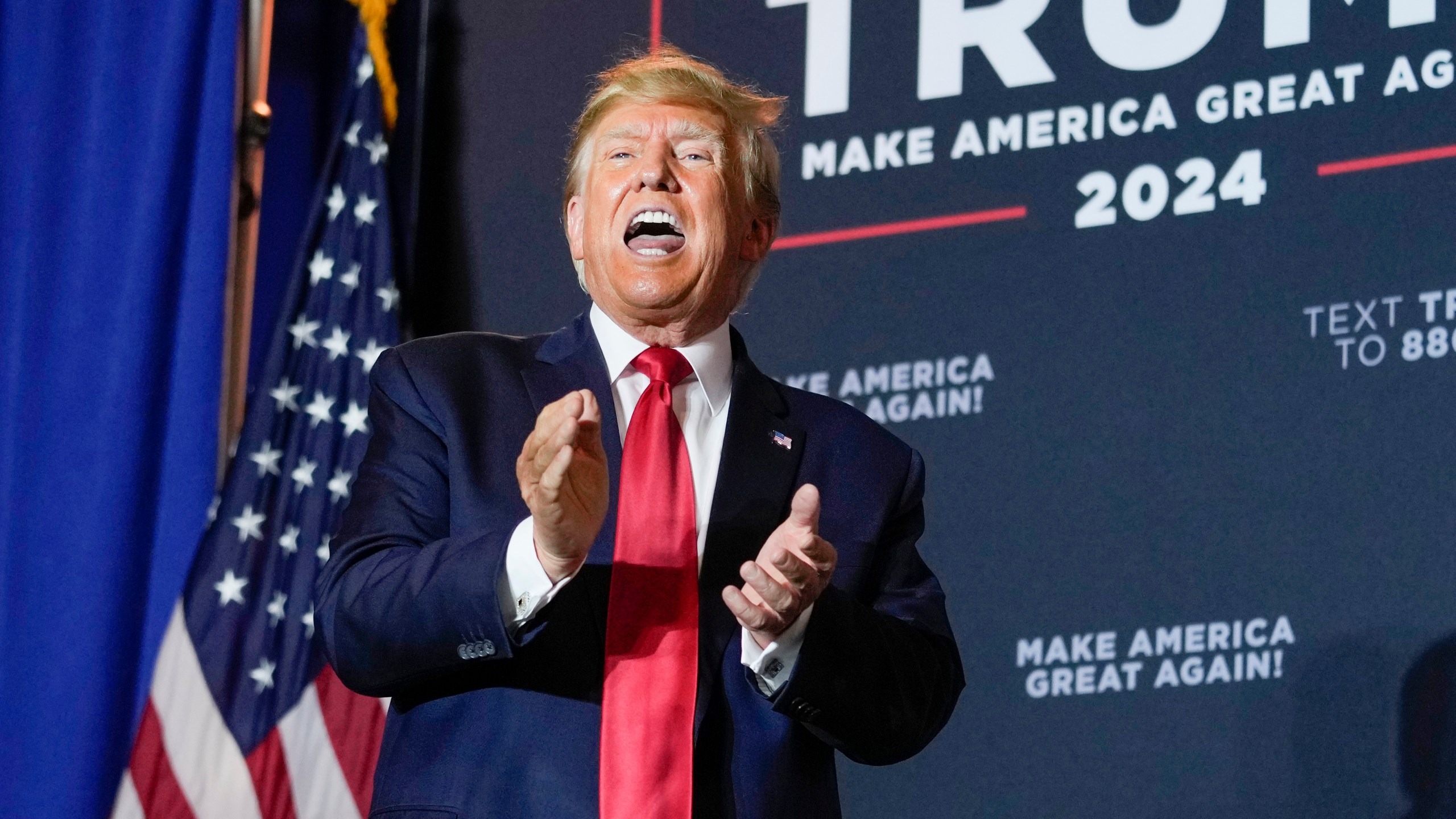 Former President Donald Trump speaks at a campaign event Thursday, April 27, 2023, in Manchester, N.H. (AP Photo/Charles Krupa)