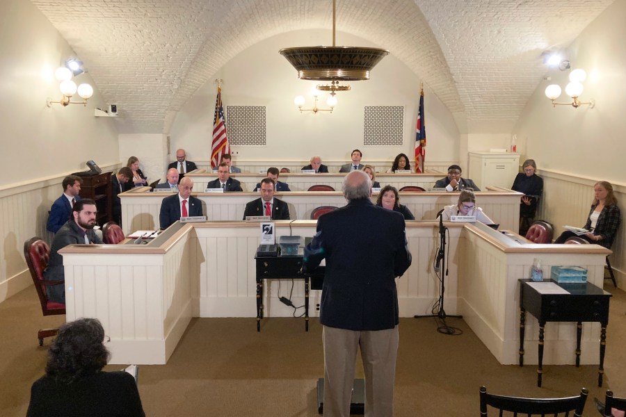 Members of the Ohio House Constitutional Resolutions Committee hear opponent testimony Tuesday, May 2, 2023, at the Ohio Statehouse in Columbus, Ohio, on a resolution that would seek voter approval for requiring a 60% supermajority vote on all future amendments to the Ohio Constitution. (AP Photo/Julie Carr Smyth)