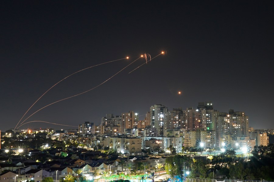 Israel's Iron Dome anti-missile system fires to intercept rockets launched from the Gaza Strip towards Israel, Wednesday, May 10, 2023. (AP Photo/Tsafrir Abayov)