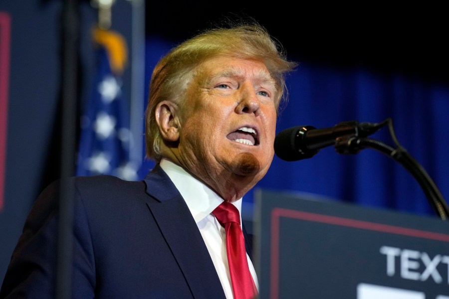 FILE - Former President Donald Trump speaks at a campaign rally, April 27, 2023, in Manchester, N.H. Trump’s defiant performance at the CNN town hall may ultimately hurt his standing with key groups of voters in next fall's general election. But he also demonstrated his extraordinary grip on the voters who will decide the GOP’s looming 2024 nomination fight. (AP Photo/Charles Krupa, File)