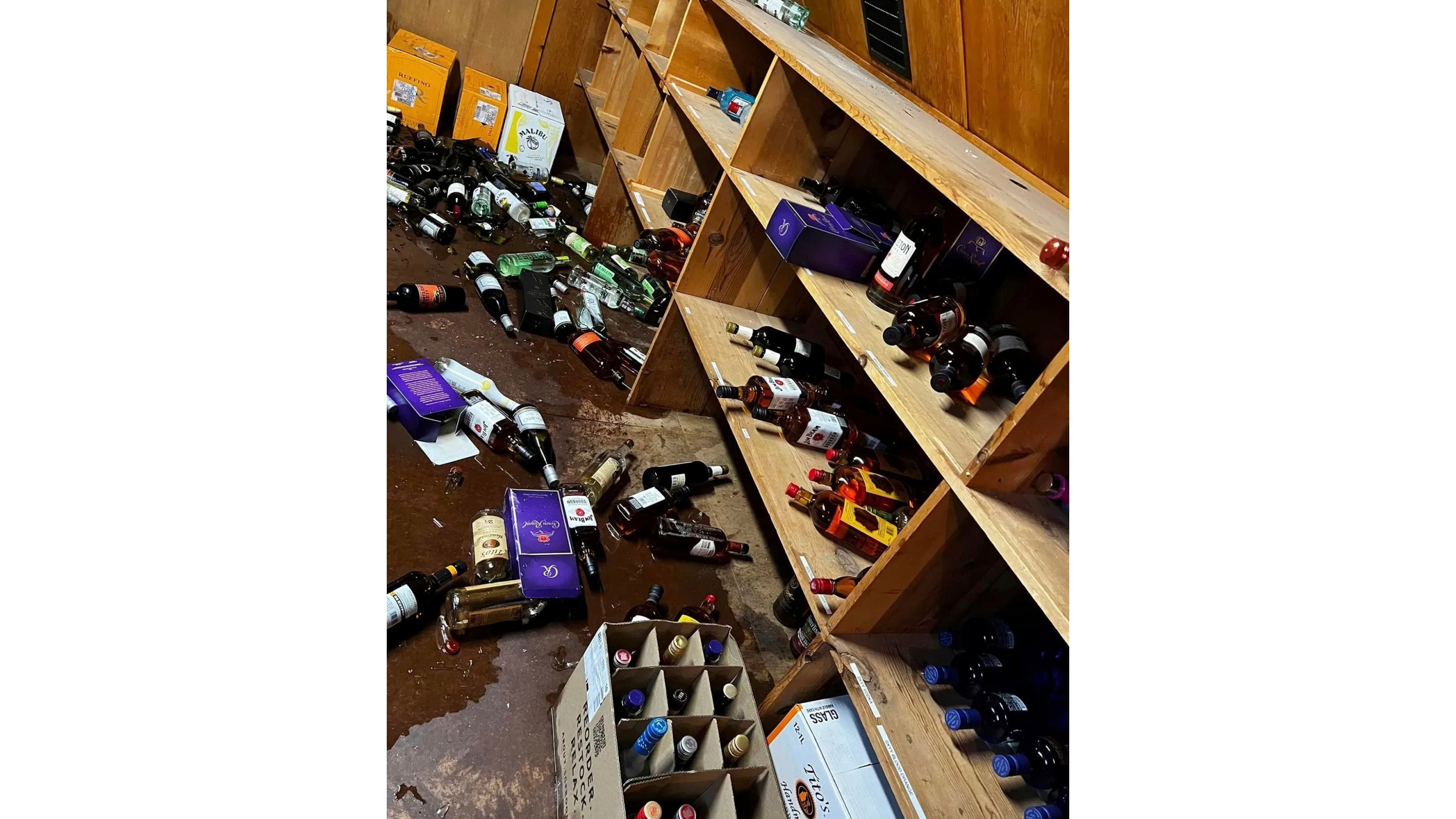 This photo provided by Plumas Pines Resort and Bar shows a portion of the damage done to Plumas Pines Resort & Bar in Almanor, Calif., following a 5.5 earthquake in Lake Almanor at around 4:20 p.m. on Thursday, May 11, 2023. (Plumas Pines Resort and Bar via AP)