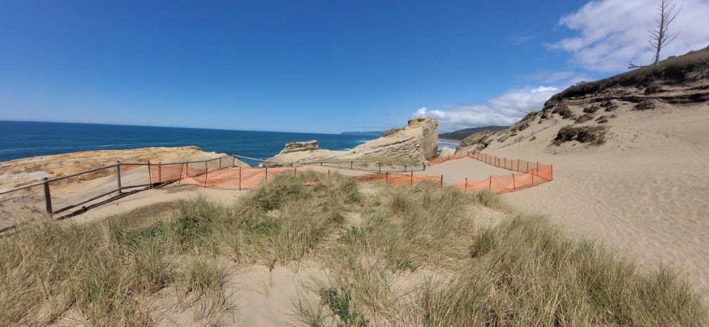 A second sinkhole was discovered in Cape Kiwanda State Natural Area on the Oregon coast on May 8, 2023. Photo courtesy Oregon Parks and Recreation Department