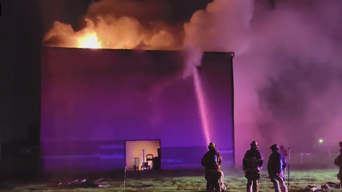 Heavy smoke and flames coming from a structure that caught fire near Reynolds High School in Troutdale on Wednesday, May 10, 2023