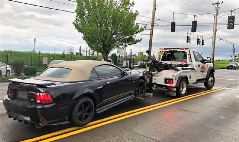 This Ford was towed by police during a street racing event, May 5, 2023 (PPB)