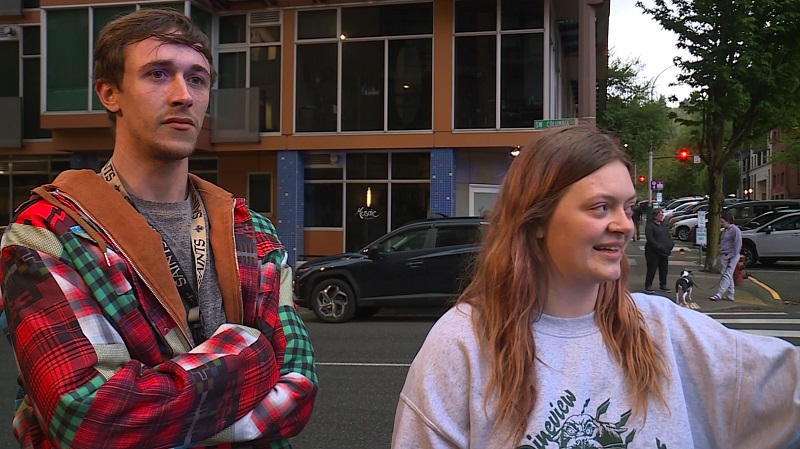 Haley Marcus and her boyfriend Terrence heard a series of gunshots that left 2 people wounded at SW 12th and Columbia in Portland, May 5, 2023 (KOIN)