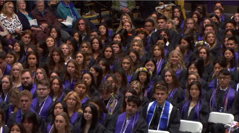 Some of the University of Portland graduates at the Chiles Center, May 7, 2023 (KOIN)